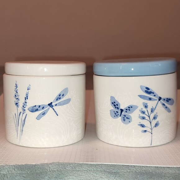 Seeds & Sunshine Other - Dragonfly Flowers Containers Bathroom Kitchen Bedroom Office Set Ceramic Vintage